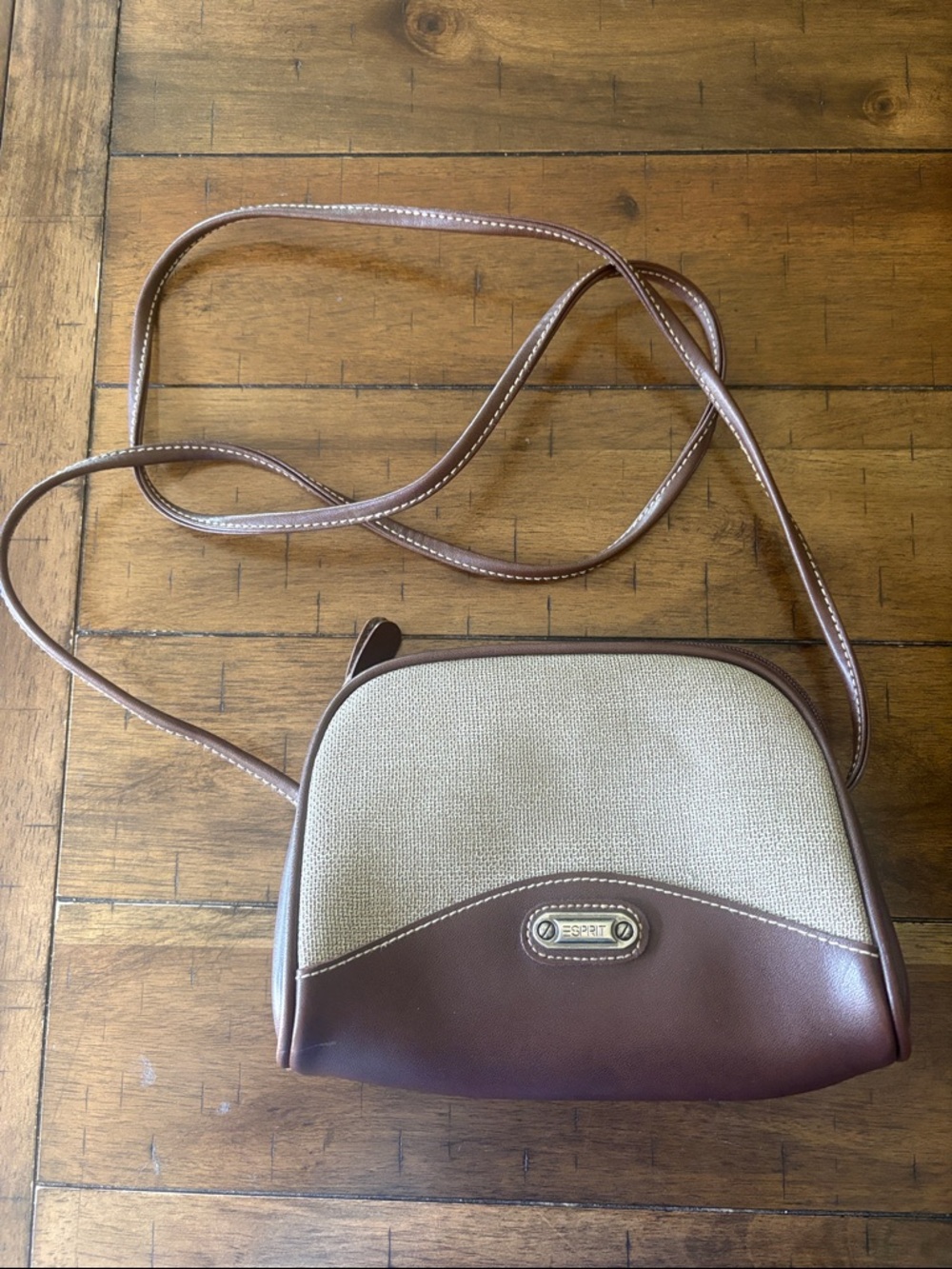 Esprit Vintage Brown and Cream Crossbody Bag GUC - Picture 1 of 3